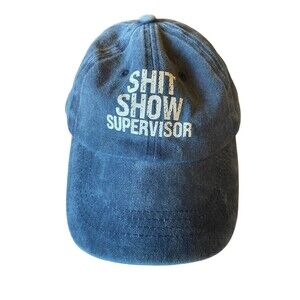 Sh!t Show Supervisor Baseball Cap Distressed Letters Denim Blue Adjustable NEW